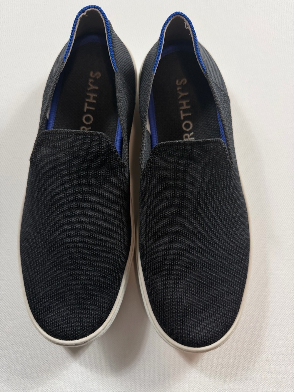 Rothy’s The Sneaker Women’s 8 Black Blue Knit Slip On Casual Comfort Shoes